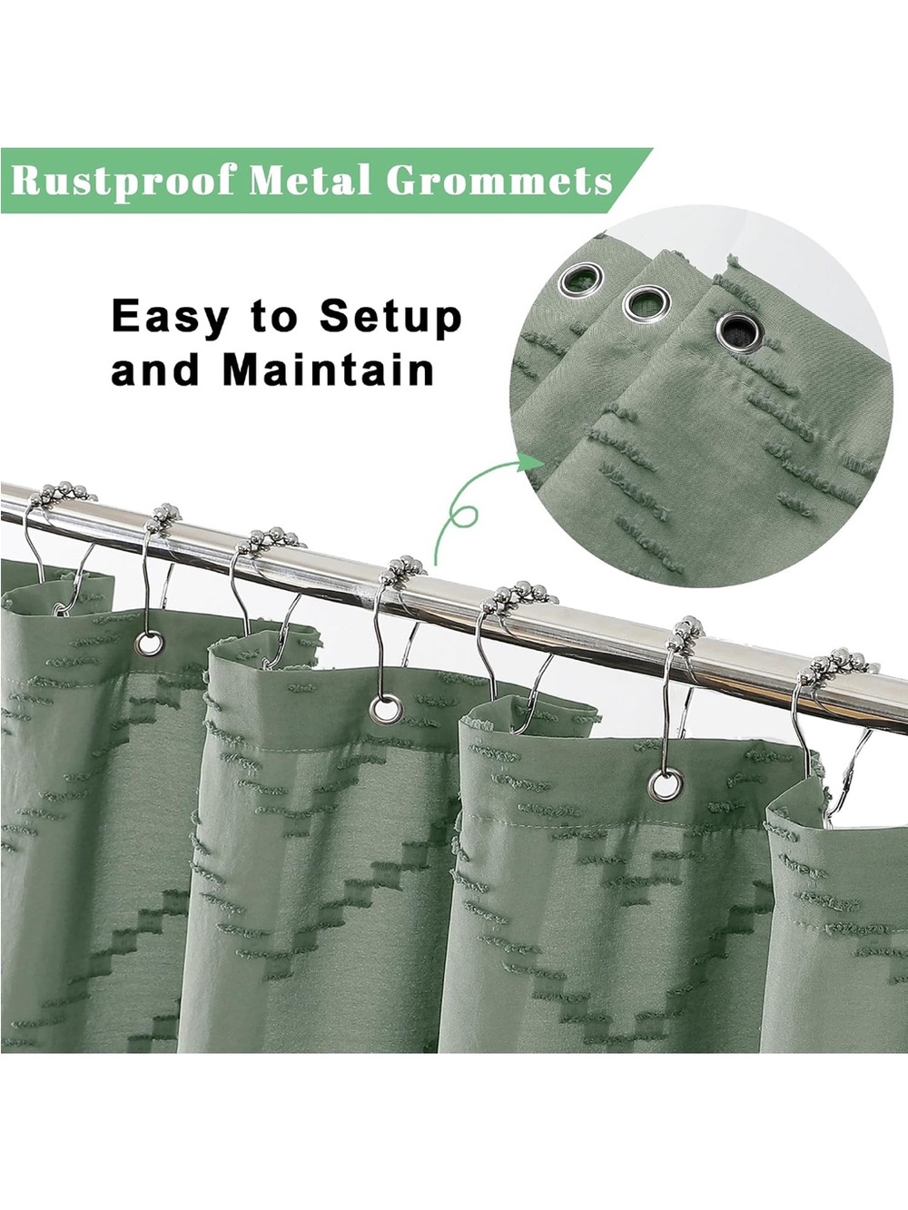 Boho Shower Curtain, Sage Green Fabric Cloth Shower Curtains Farmhouse 72x72 - Picture 5 of 6